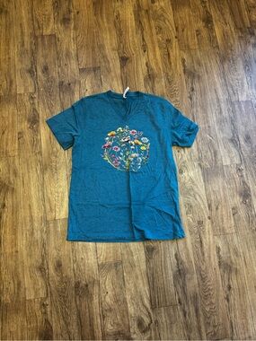 Bella Canvas Teal V-Neck Tee with Colorful Floral Wreath